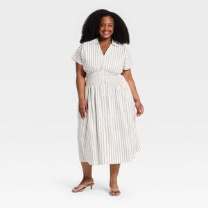 Ava & Viv - Women's Plus Dolman Short Sleeve Maxi Shirtdress - Cream/Blue